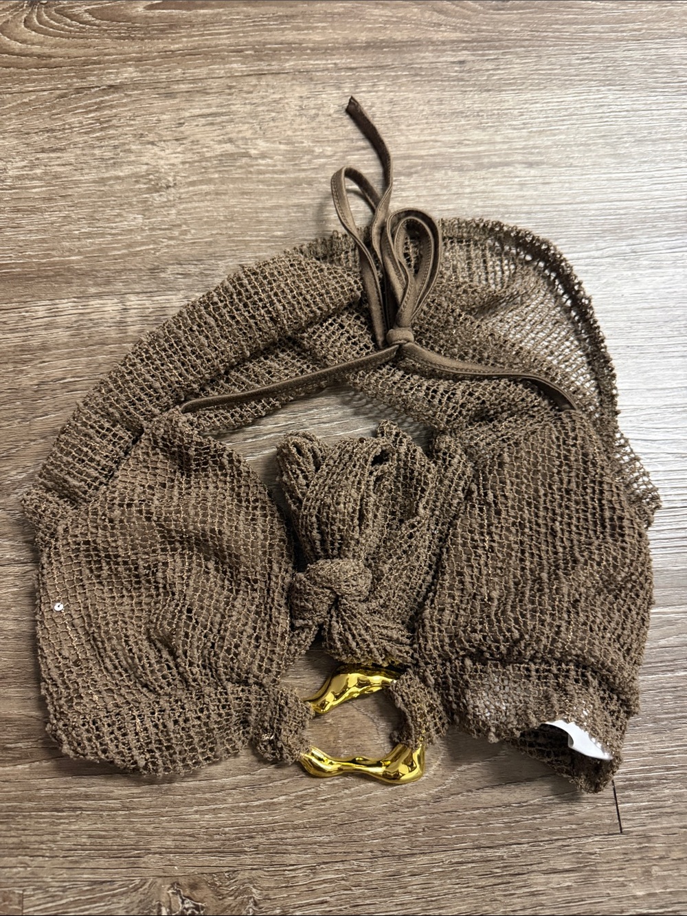 Brown Knit Bikini Top with Gold Accent